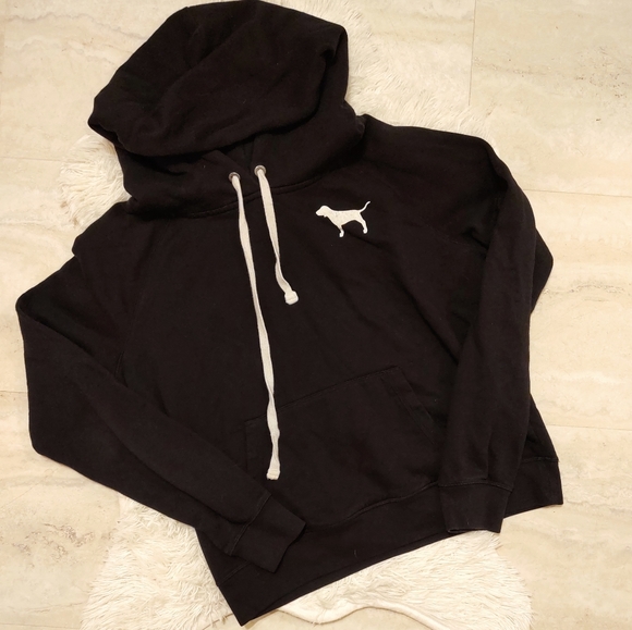 PINK Victoria's Secret Tops - PINK Black Hoodie Nineteen 86 Pull Over